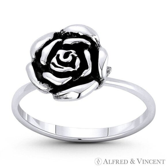 Rose Flower Love & Romance Charm Stackable Ring in .925 Sterling Silver - Size 6 - Picture 1 of 1